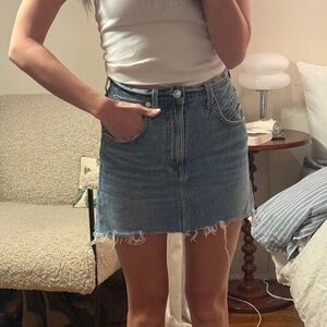 Agolde Frayed Hem Blue Mini Skirt